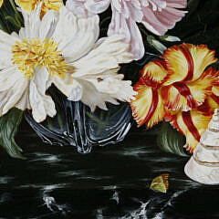 Irmgard Arvin Oil on Panel “Tabletop Floral Still Life in a Crystal Bowl”