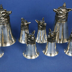 Vintage Set of 8 Silver Plated Fox Head Stirrup Cups