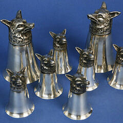 Vintage Set of 8 Silver Plated Fox Head Stirrup Cups