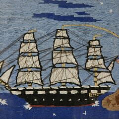 Hand Stitched Woolie of an American Fully Rigged Ship, 19th Century