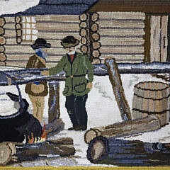 Folk Art Scenic Hand Hooked Rug “New England Maple Sugar Camp”