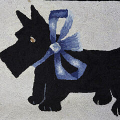 Scottie with Blue Bow Vintage Hand Hooked Rug