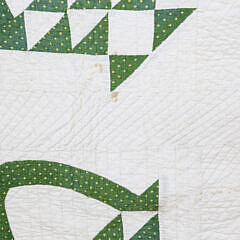 Vintage Green Calico on White Flower Basket Patchwork Quilt, circa 1930s