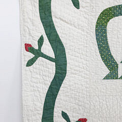 Vintage Green Calico on White Flower Basket Patchwork Quilt, circa 1930s