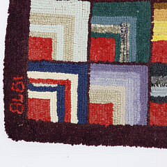 Vintage Graphic “Postage Stamp in a Square” Hand Hooked Rug