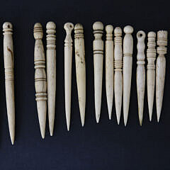 Assortment of 19th Century Bone Bodkins, Crochet Hooks, Shuttle etc.