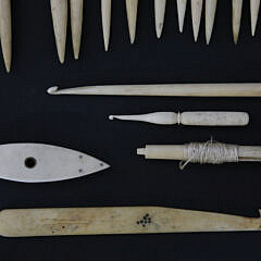 Assortment of 19th Century Bone Bodkins, Crochet Hooks, Shuttle etc.