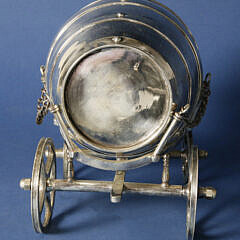 Victorian Silver Plated Barrel Form Spirit Wagon, 19th Century