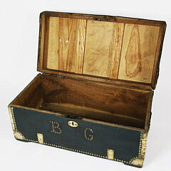 Chinese Export Leather and Brass Bound Camphorwood Trunk, 19th Century