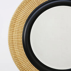 Rich Leone Bevel Glass Round Mirror with Nantucket Basket Weave Surround