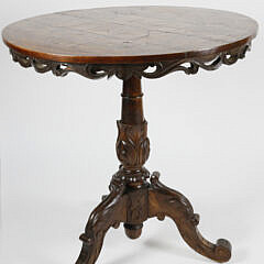 Profusely Inlaid Round Tilt Top Tea Table , 19th Century