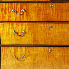 American Tiger Maple and Mahogany Two Over Three Drawer Chest, early 19th Century