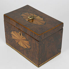 British Regency Double Compartment Tea Caddy With Oval Paterae Inlay, 19th Century