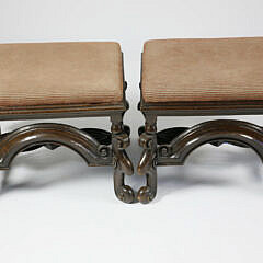 Pair of Vintage Portuguese Jacobean Style Walnut Stools