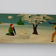 Sally Nolan Hand Painted Barrel Stave “The Snowball Fight”, Vintage