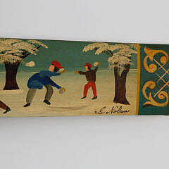 Sally Nolan Hand Painted Barrel Stave “The Snowball Fight”, Vintage