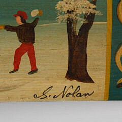 Sally Nolan Hand Painted Barrel Stave “The Snowball Fight”, Vintage