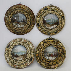 7-4939 Four Antique Round Shell Encrusted Pictures A_MG_8302