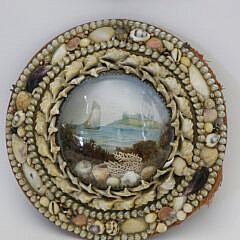 Group of Four Antique Round Shell Encrusted Pictures