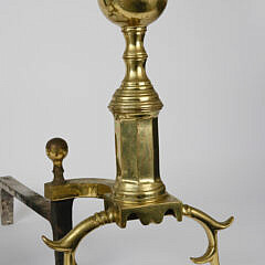 Pair of Antique Brass Philadelphia Style Ball Top Andirons