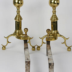 Pair of Antique Brass Philadelphia Style Ball Top Andirons