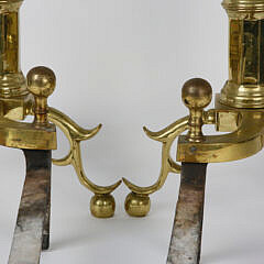 Pair of Antique Brass Philadelphia Style Ball Top Andirons