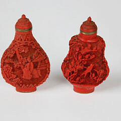 Four Vintage Chinese Carved Cinnabar Snuff Bottles