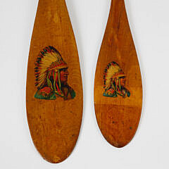 Two Vintage 1930s Carved Souvenir Miniature Adirondack Canoe Paddles