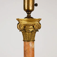 Antique French Pink Marble and Gilt Bronze Classical Column Table Lamp