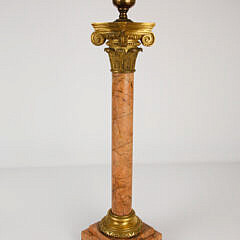 Antique French Pink Marble and Gilt Bronze Classical Column Table Lamp