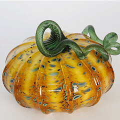 Colorful Hand-Blown Art Glass Pumpkin, Contemporary