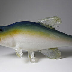 Robert Dane Hand Blown Art Glass Fish Engraved “Bread and Butter Glass, 2001”