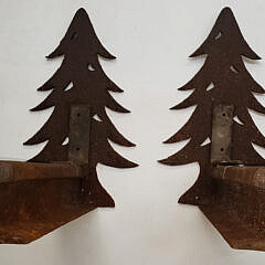 Pair of Vintage Cast Iron Hand Hammered Figural Christmas Tree Andirons