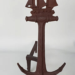 Pair of Vintage Cast Iron Anchor and Clipper Ship Figural Andirons