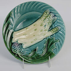 Six Antique Majolica Asparagus Plates