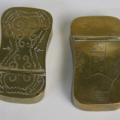 Assorted Group of Antique Brass and Copper Engraved Boxes, 18th and 19th Century