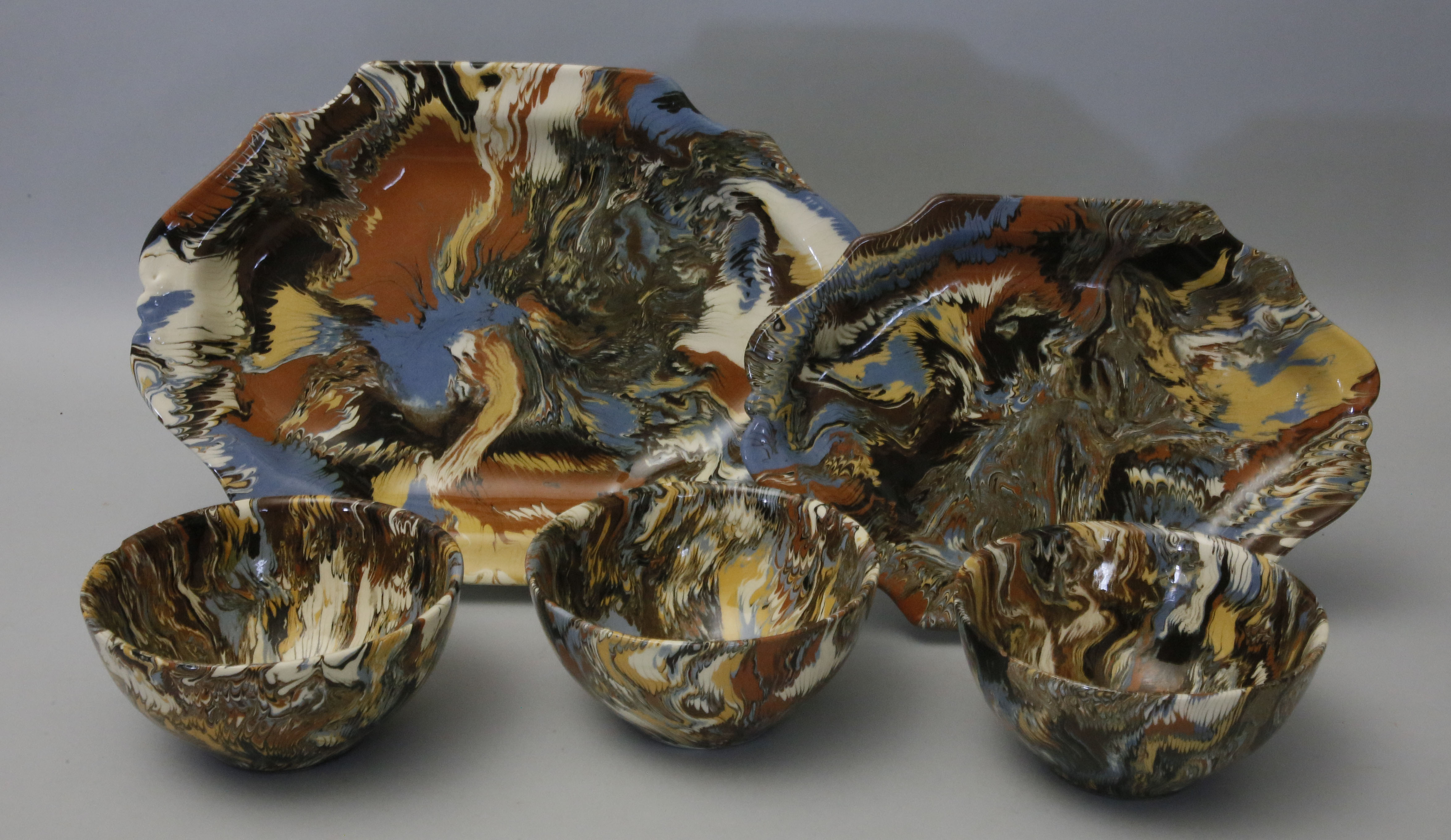 Marbelized Pottery - Group of Marbelized Pottery Consisting of 2 ...
