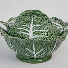 Portuguese Ceramic Covered Cabbage Soup Tureen and Ladle