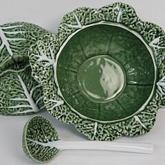 Portuguese Ceramic Covered Cabbage Soup Tureen and Ladle