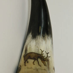 Contemporary Polychrome Scrimshaw Powder Horn