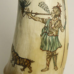 Contemporary Polychrome Scrimshaw Powder Horn