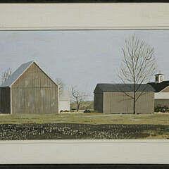 John Austin Tempera on Panel “Red Barns South Glastonbury”