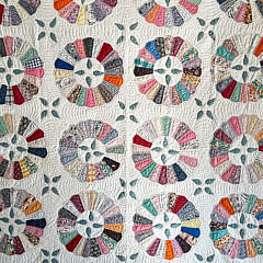 Finely Quilted Colorful “Dresden Plate” Patchwork Quilt, circa 1930s