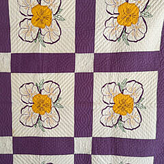 Spring-time Pansy Applique and Embroidered Quilt, circa 1940s