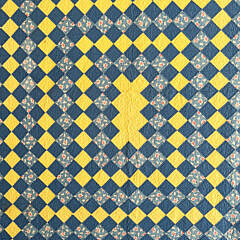 Yellow and Blue “Trip Around the World” Patchwork Quilt, circa 1930s