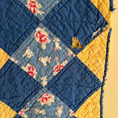 Yellow and Blue “Trip Around the World” Patchwork Quilt, circa 1930s