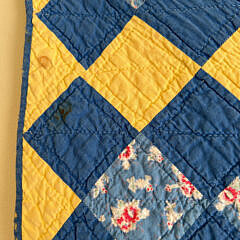 Yellow and Blue “Trip Around the World” Patchwork Quilt, circa 1930s