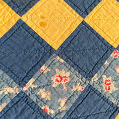 Yellow and Blue “Trip Around the World” Patchwork Quilt, circa 1930s