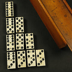 Antique Boxed Set of Bone and Ebony Dominoes