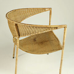 Mid-Century Modern Resin Coated Natural Wicker Tub Chair